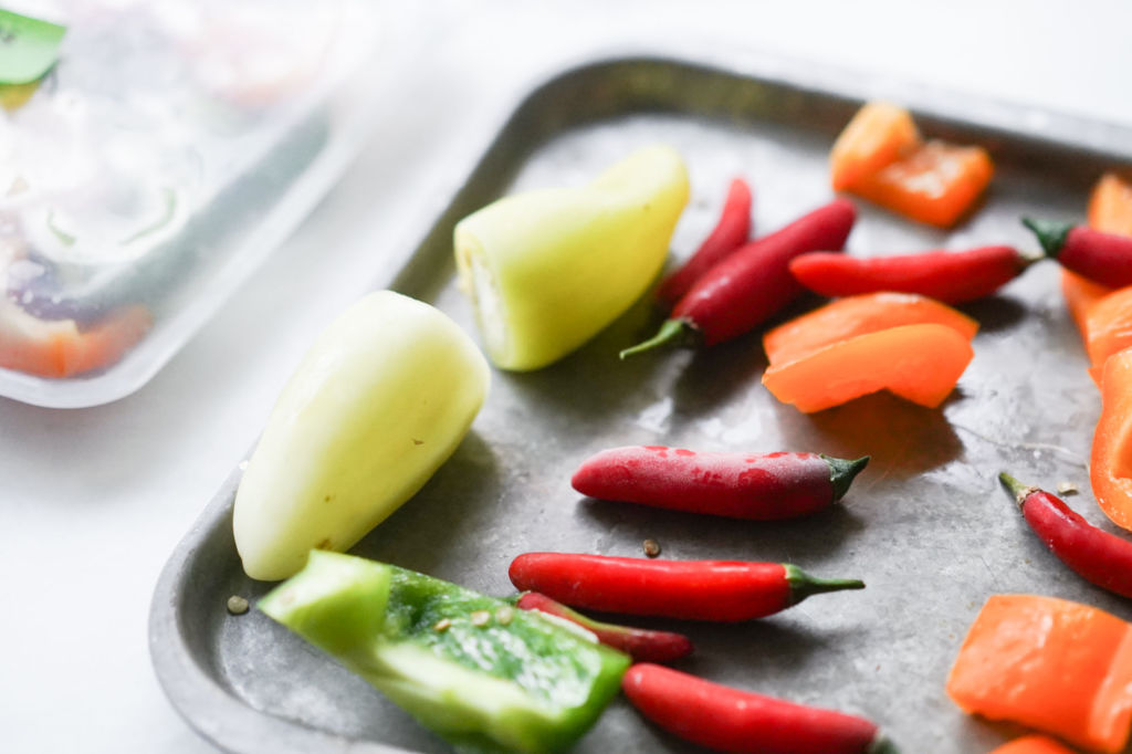 frosty, frozen chile peppers