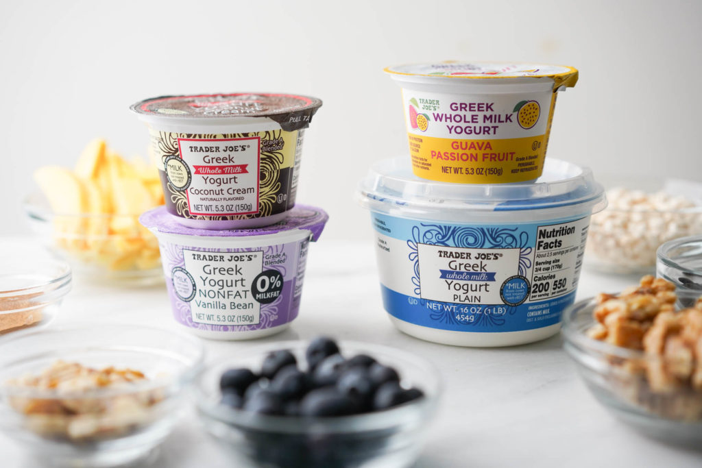 four flavor options of Greek yogurt
