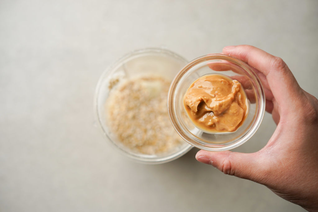 peanut butter in glass bowl