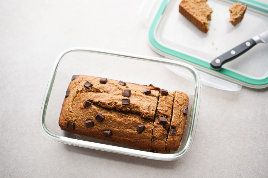 banana bread in glass container