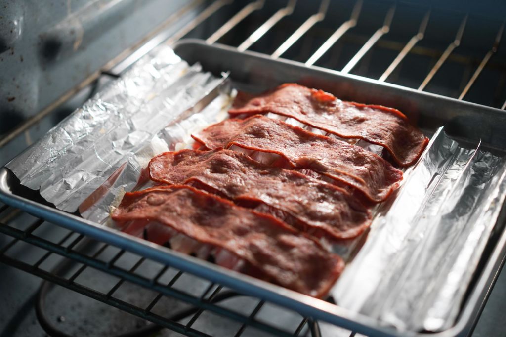 turkey bacon tray in the oven