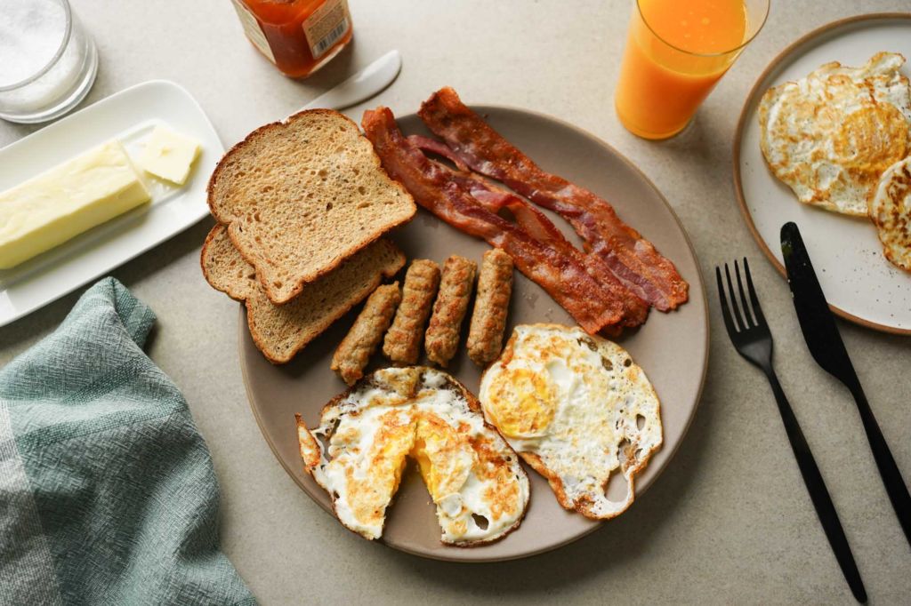 breakfast plate with over medium eggs