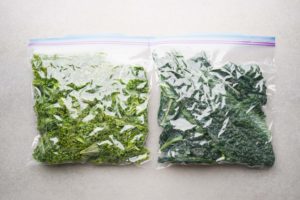 bagged kale ready for freezer