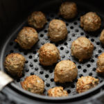 close up of air fryer meatballs