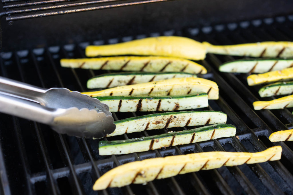 squash and zucchini with grill marks on bbq