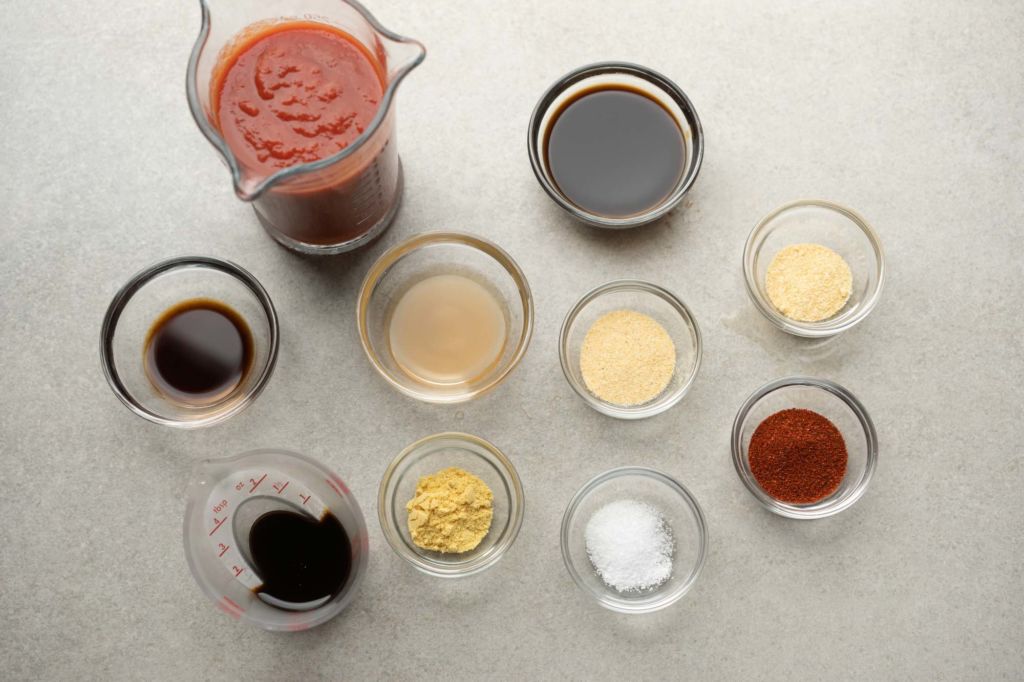 healthy bbq sauce ingredients in bowls