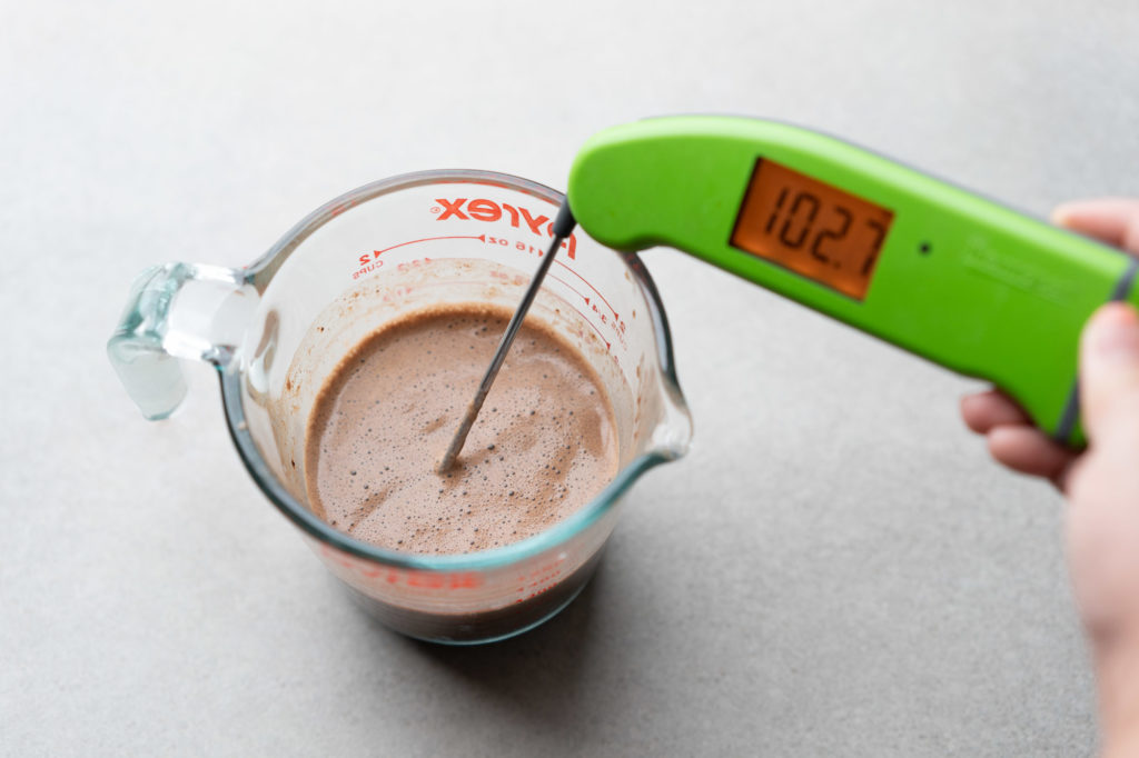 instant read thermometer in hot chocolate