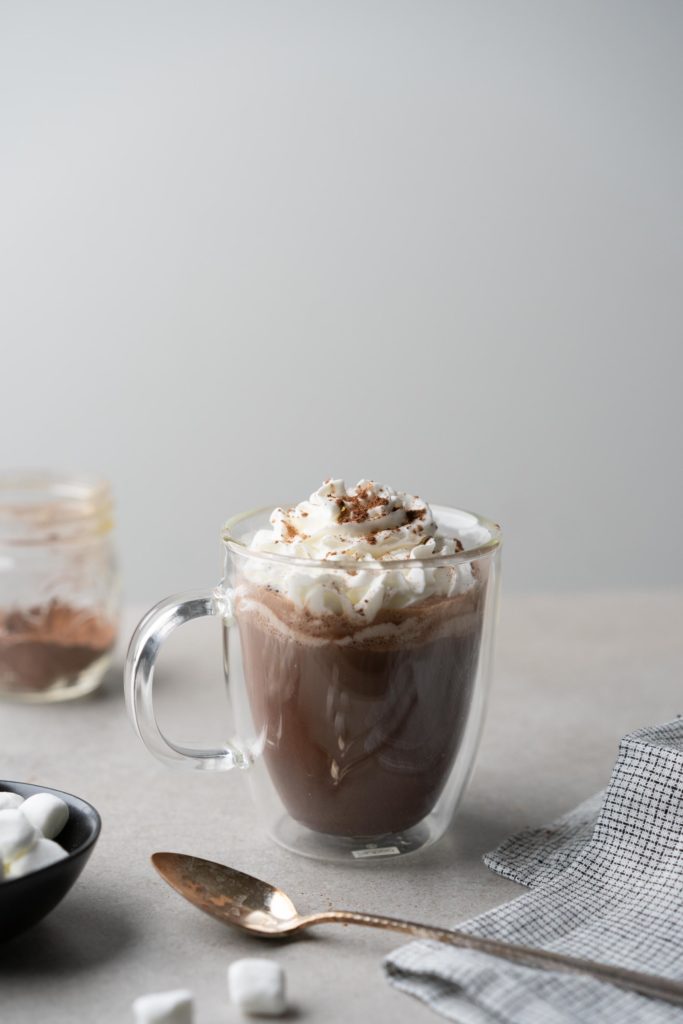 glass of hot chocolate with whipped cream