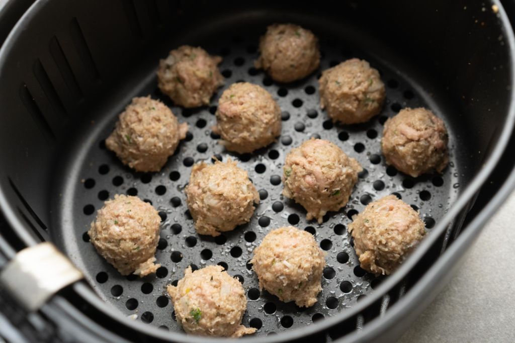 meatballs placed in air fryer
