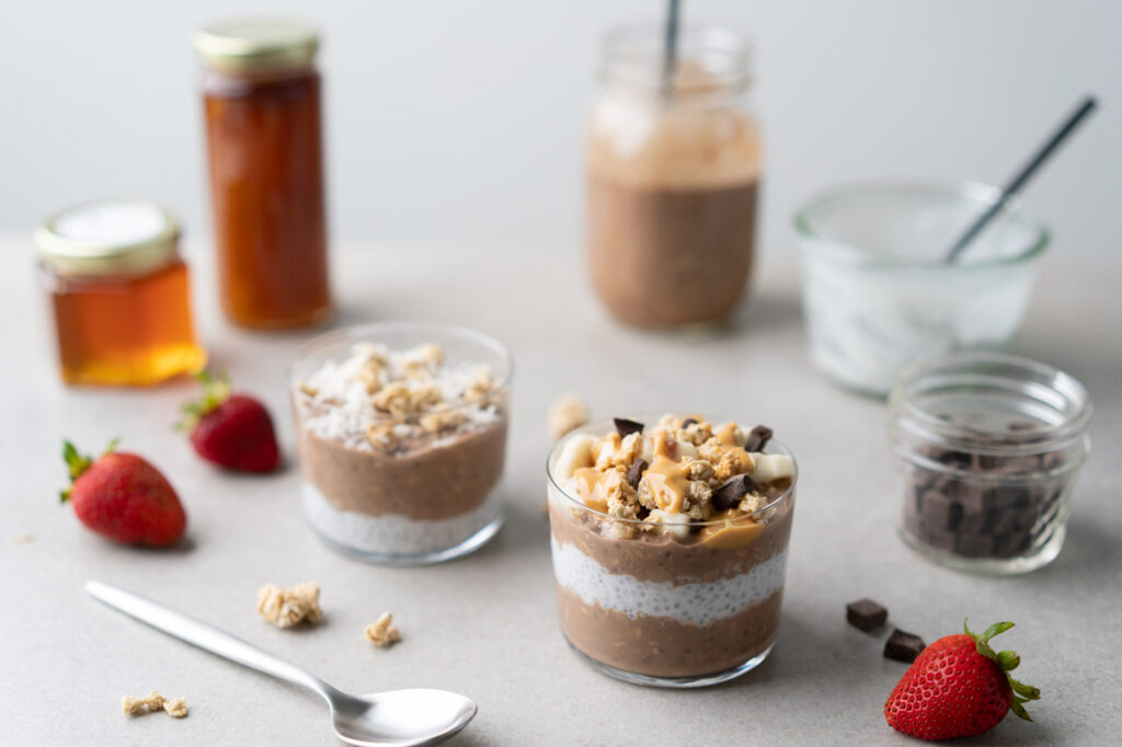 two cups of chocolate peanut butter overnight oats