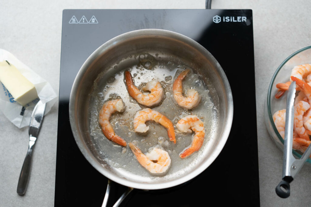 reheating shrimp in a pan