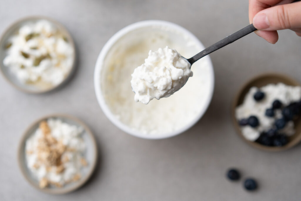 cottage cheese on spoon