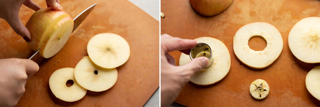 thinly slicing apple rounds