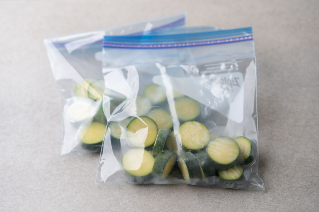 frozen zucchini in plastic bags