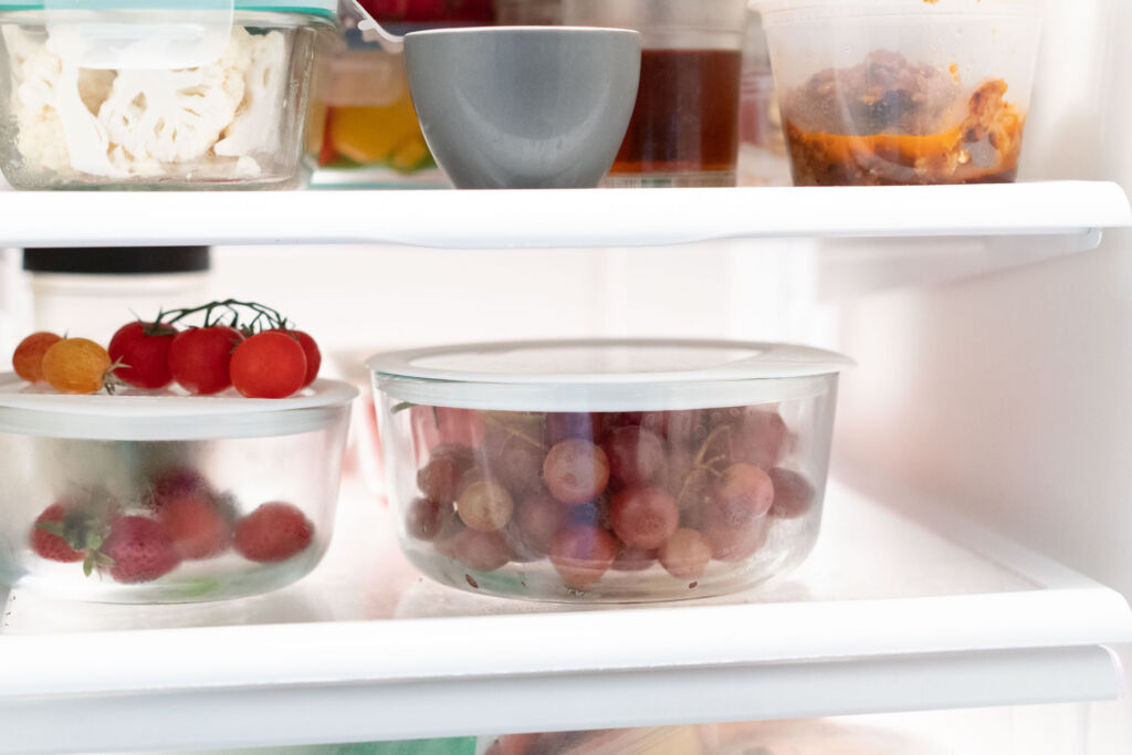 grapes in a refrigerator