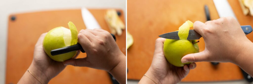 peeling apples with peeler or paring knife