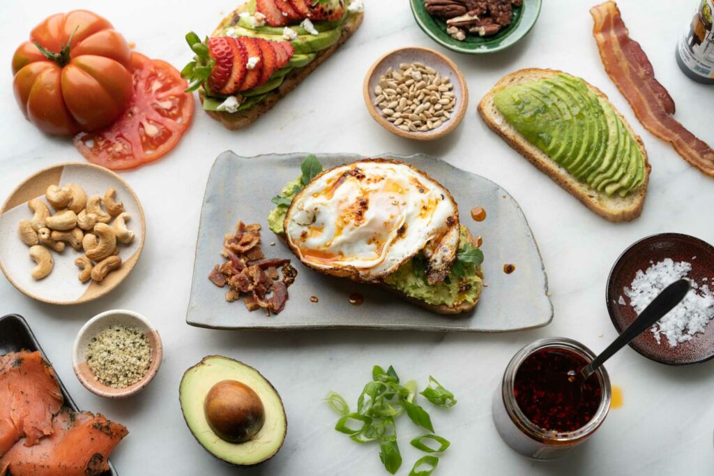 avocado toast plate with toppings