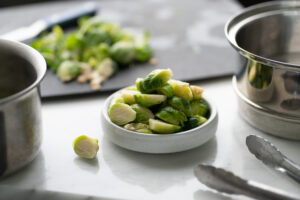 plate of steamed brussels sprouts