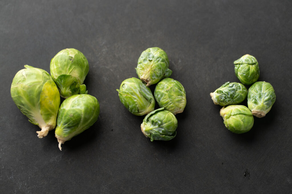 three sizes of brussels sprouts