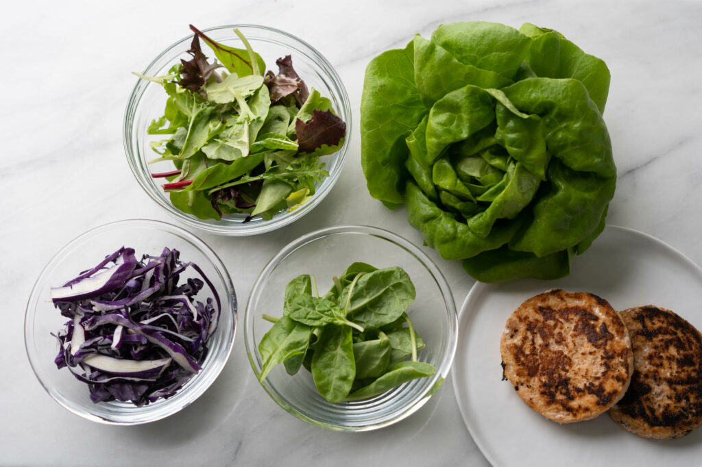 greens and lettuce options for salmon burgers