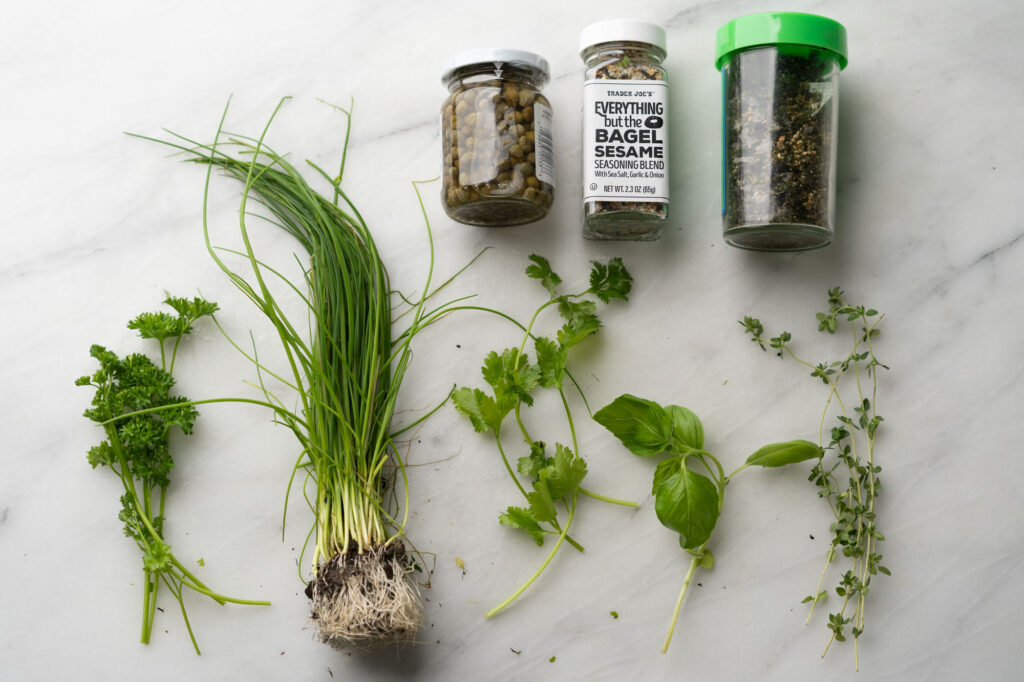 fresh and dried herbs for salmon burgers