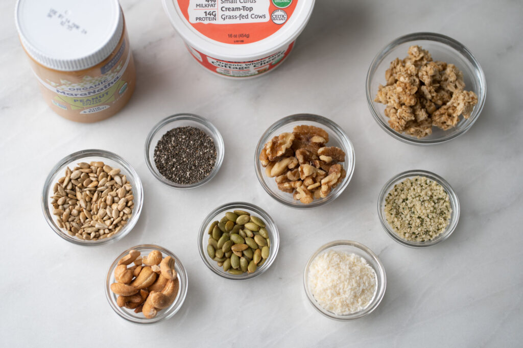 seeds, nut, and nut butter ideas for cottage cheese
